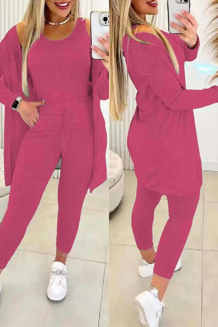 Women's 3-Piece O-Neck Top & Drawstring Pants Set