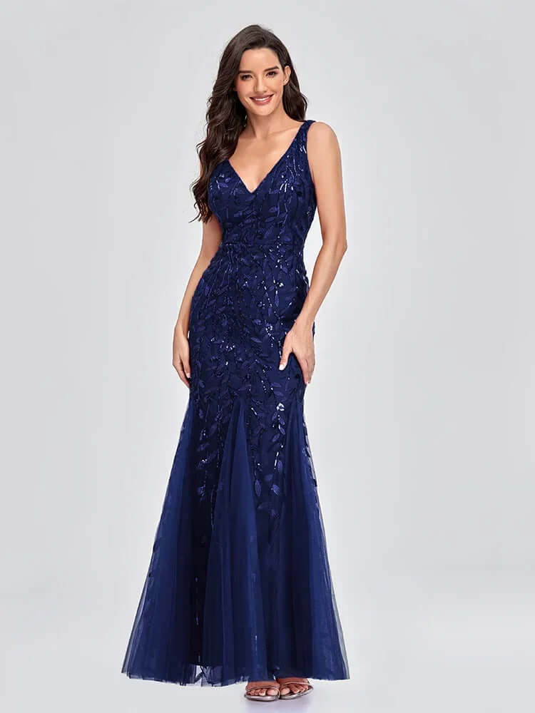 Elegant Floor-Length Sequin Evening Gown