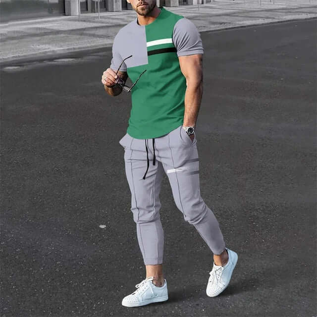 Men's Color-Block Long Sleeve T-Shirt & Pants Set