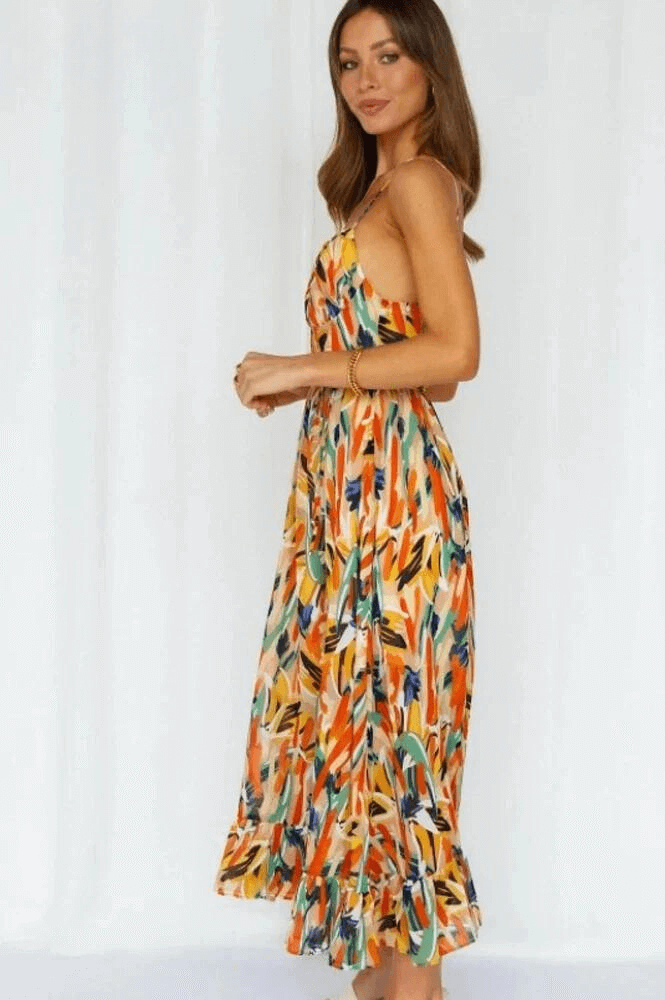 Women's Flowy Midi Sundress: A-Line, Sweetheart Neck, Ruffled Hem