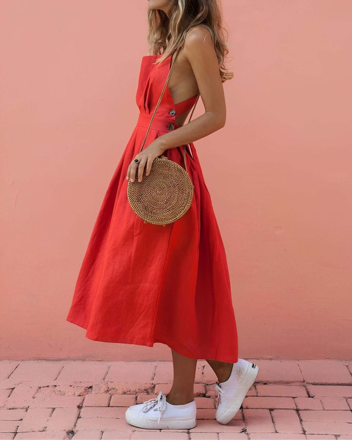 Elegant Square-Neck Halter Dress: Sustainable & Stretch Fit