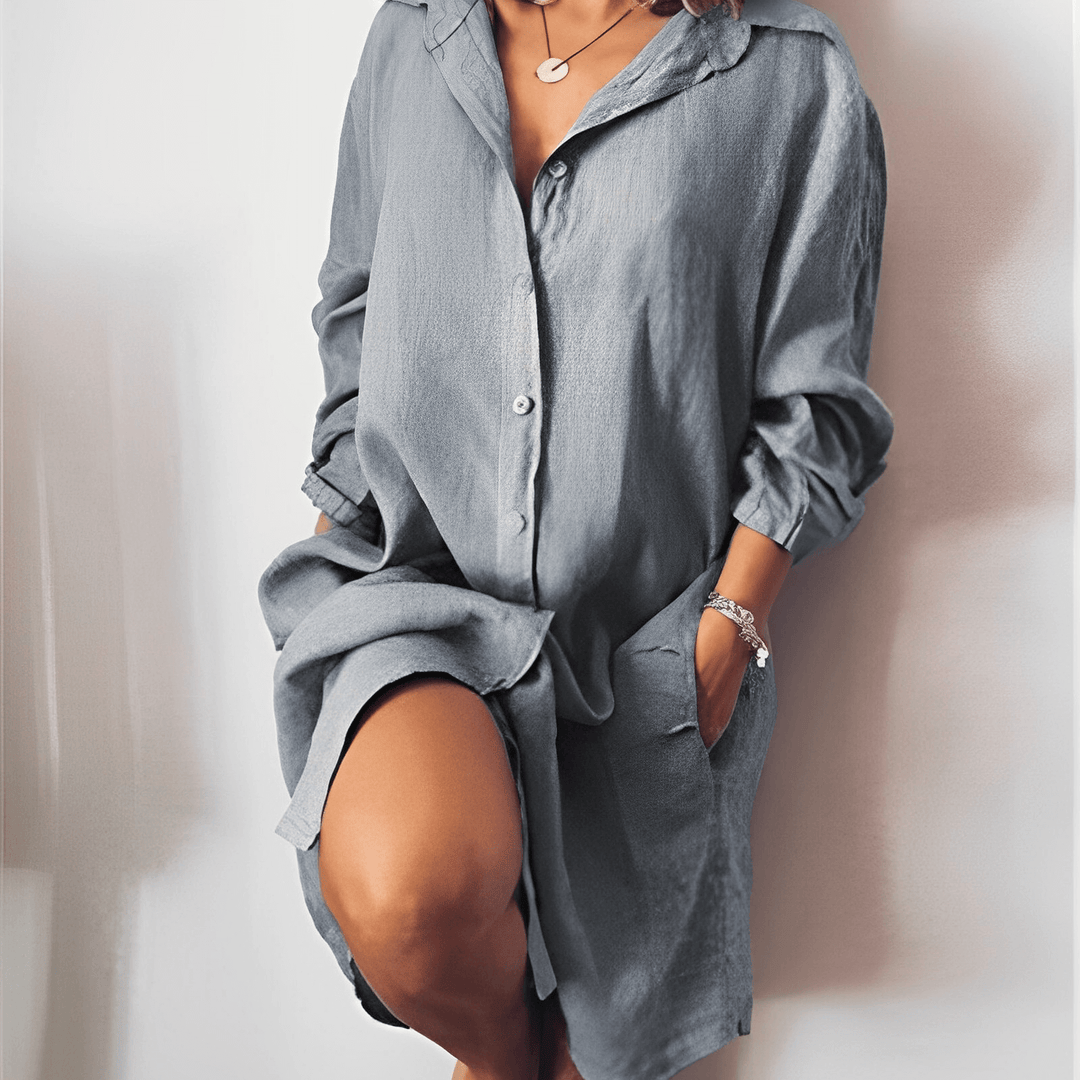 Women's Long Sleeve Shirt Dress: Casual, Breathable, Pocket Detail