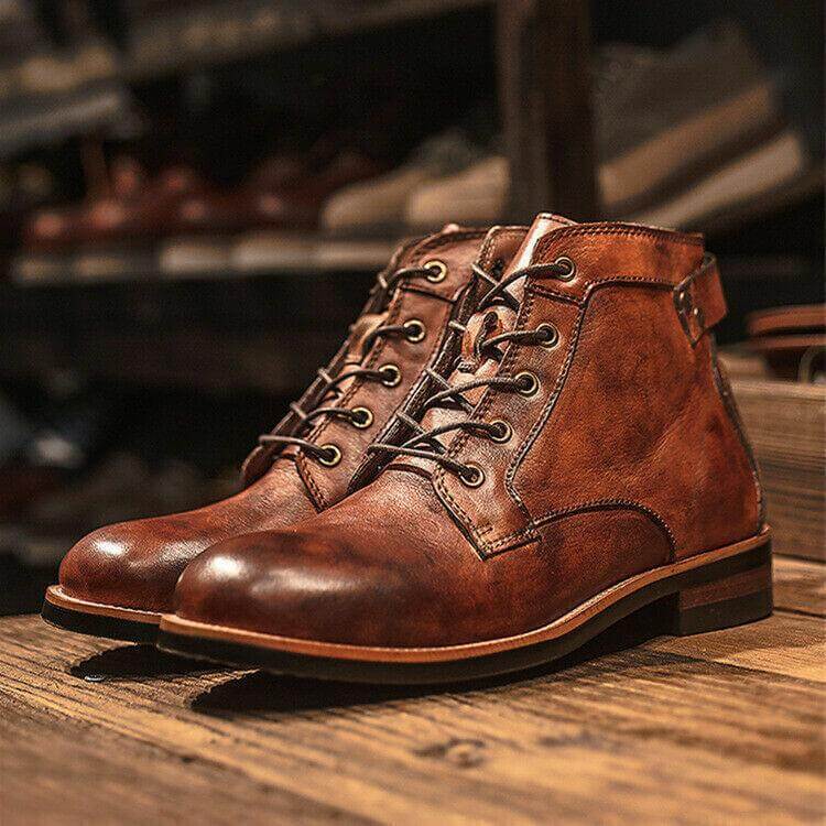 Men's Leather Ankle Boots: Lace-Up Design
