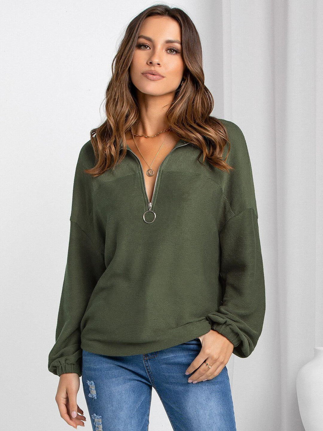 Women's Relaxed-Fit Half-Zip Knit Sweater