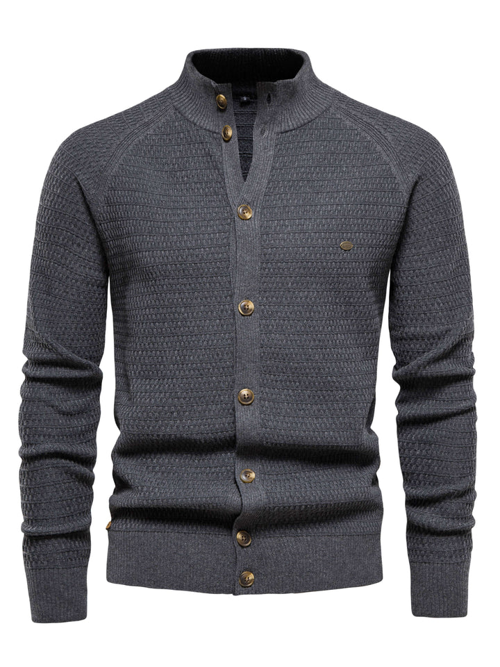 Men's Stand Collar Buttoned Cotton Sweater