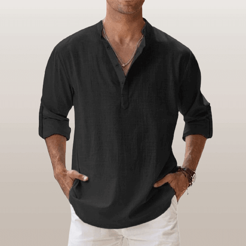 Men's Long Sleeve Henley Shirt: Regular Fit Casual Top
