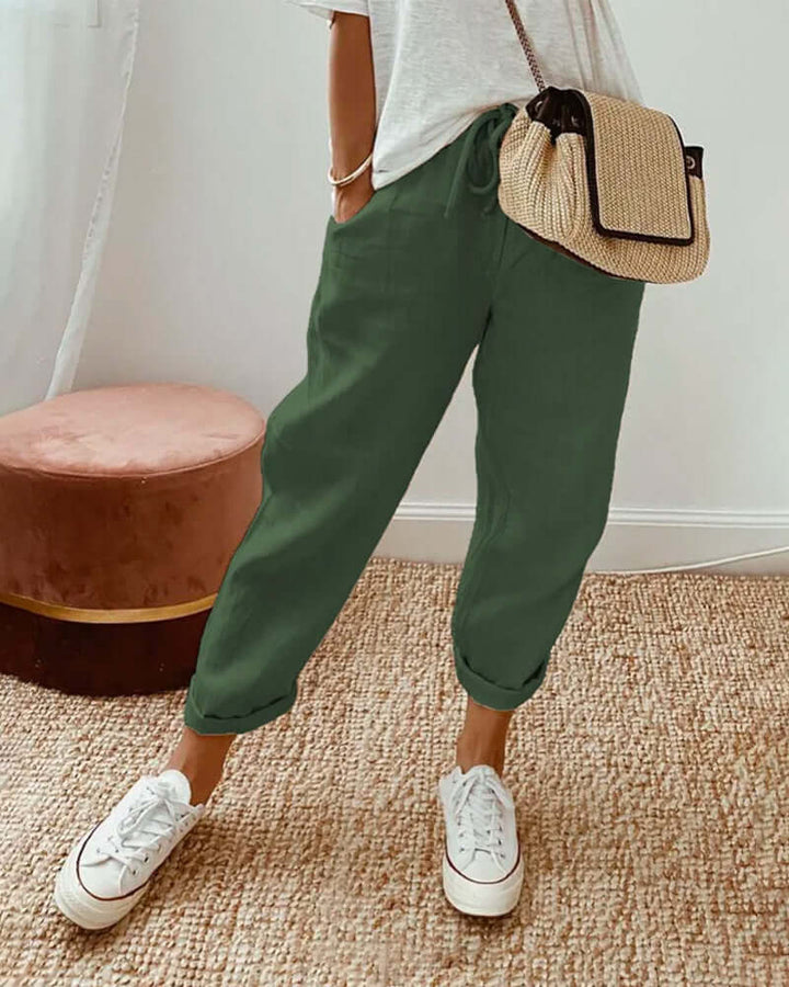 Women's Relaxed Fit Trousers: Casual Everyday Pants with Drawstring Waist