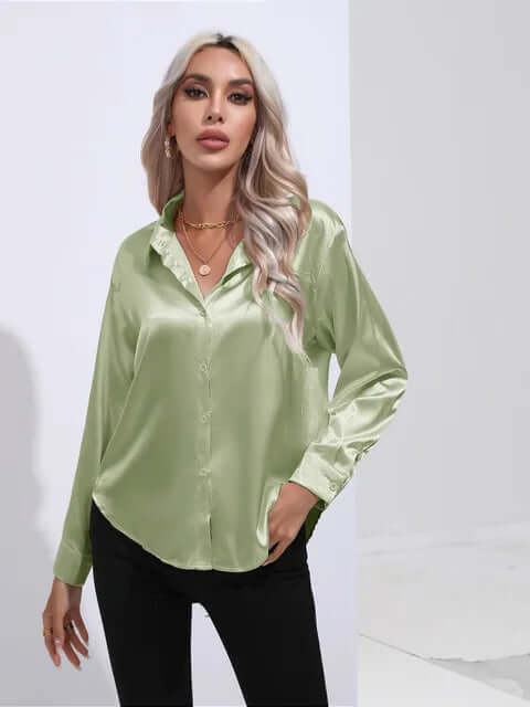 Women's Elegant Satin Long-Sleeve Blouse