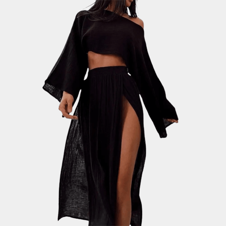 Women's Summer Two-Piece Outfit: Flowy Crop Top & Maxi Skirt