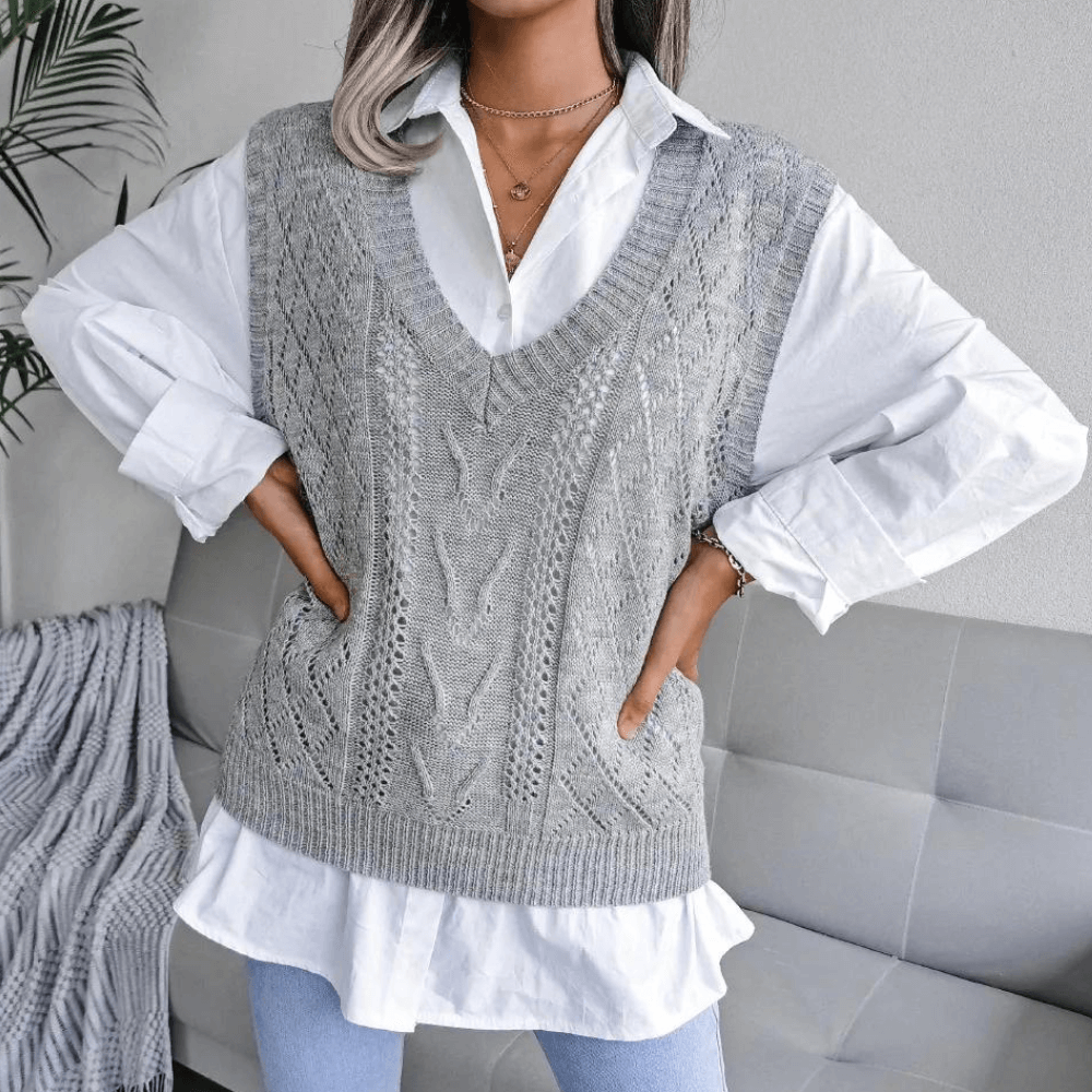 Women's Cable Knit V-Neck Sweater Vest: Cozy & Stylish Layer