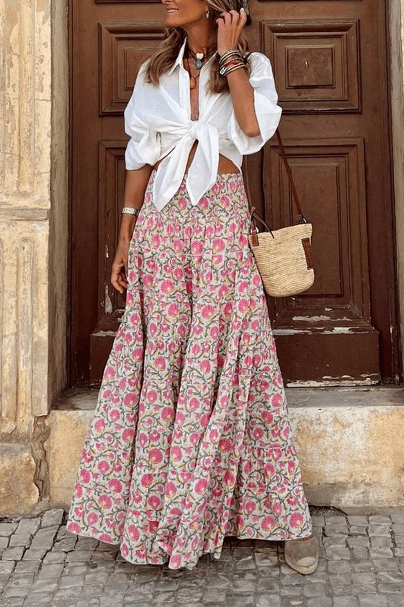 Women's Printed High-Waisted Midi Skirt