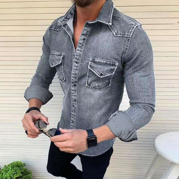 Men's Slim Fit Denim Shirt: Sustainable Cotton Blend