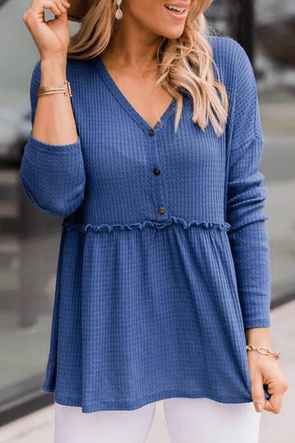 Women's Casual V-Neck Top with Buckle Detail