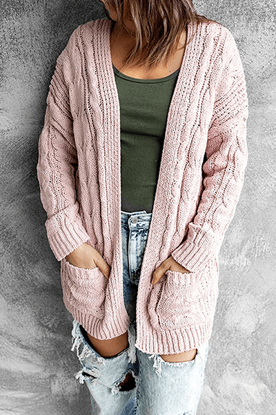 Women's Longline Cable Knit Cardigan with Pockets