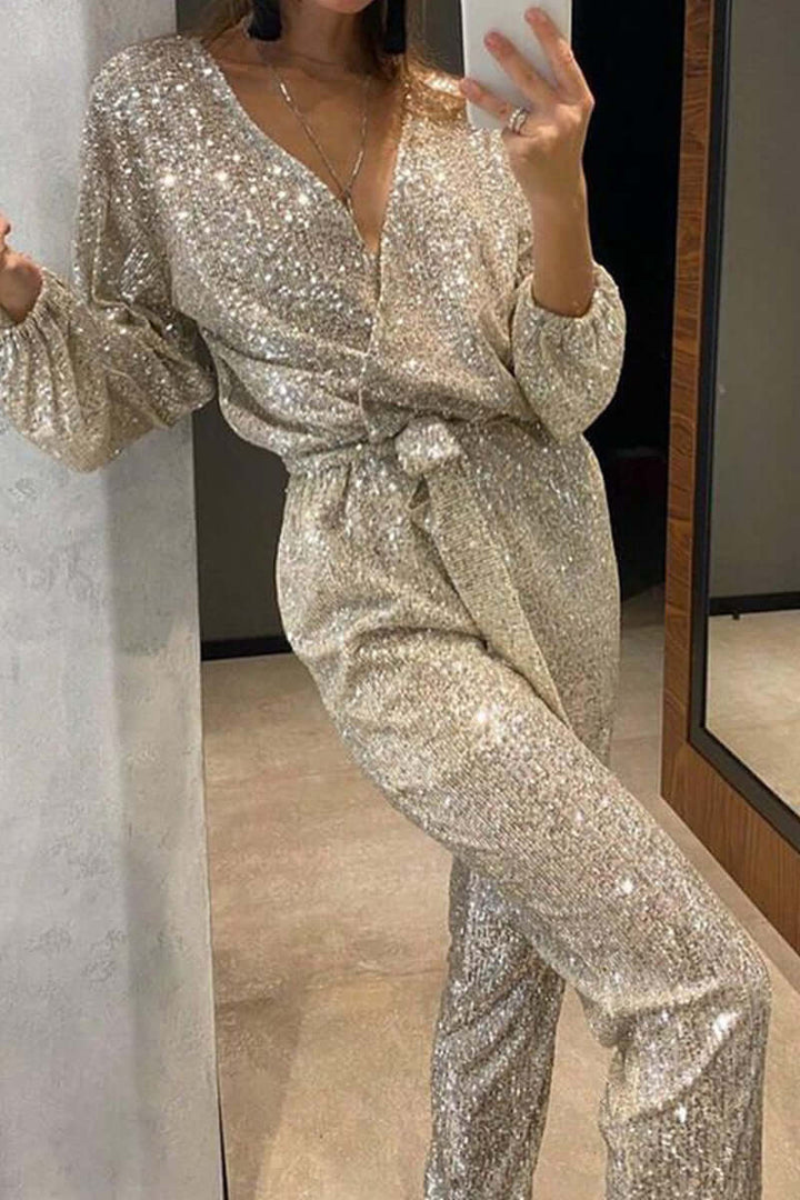 Sequin V-Neck Jumpsuit: Sparkling Party Jumpsuit