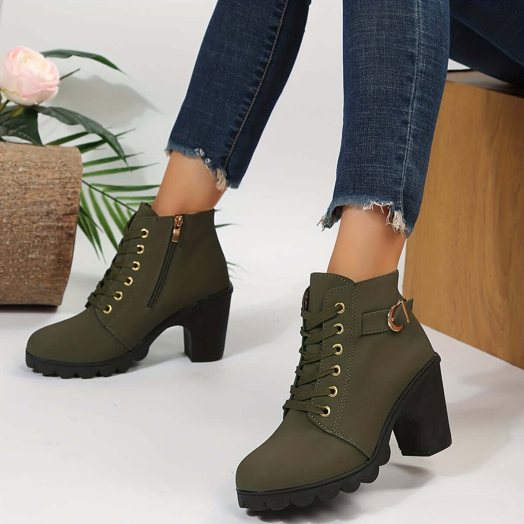 Women's Ankle Boots: Block Heel, Lace-Up, Zipper, Buckle
