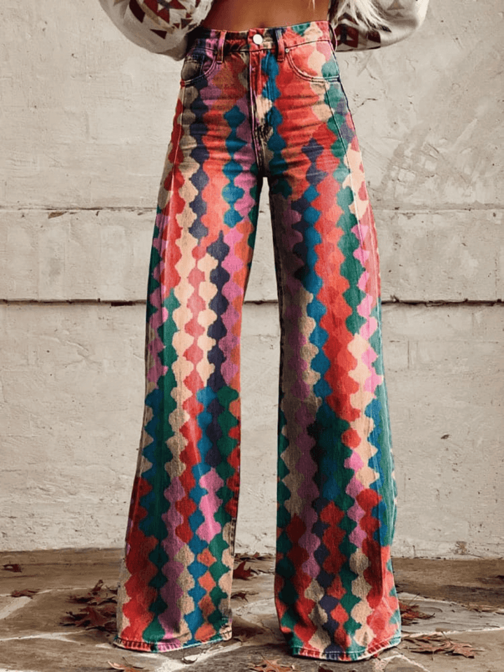 Women's High-Waisted Wide Leg Geometric Pants