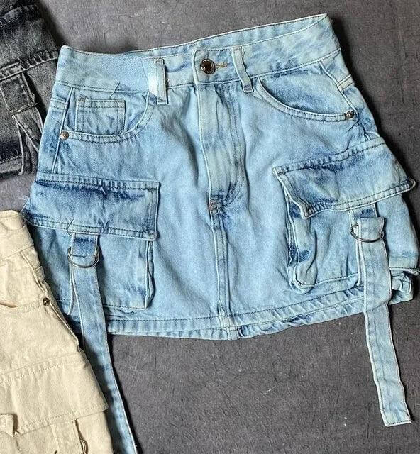 Women's A-Line Denim Mini Skirt with Pockets