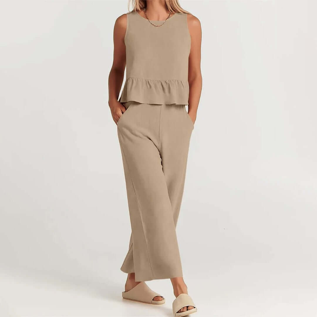 Sky Blue Relaxed-Fit Cotton Blend 2-Piece Set