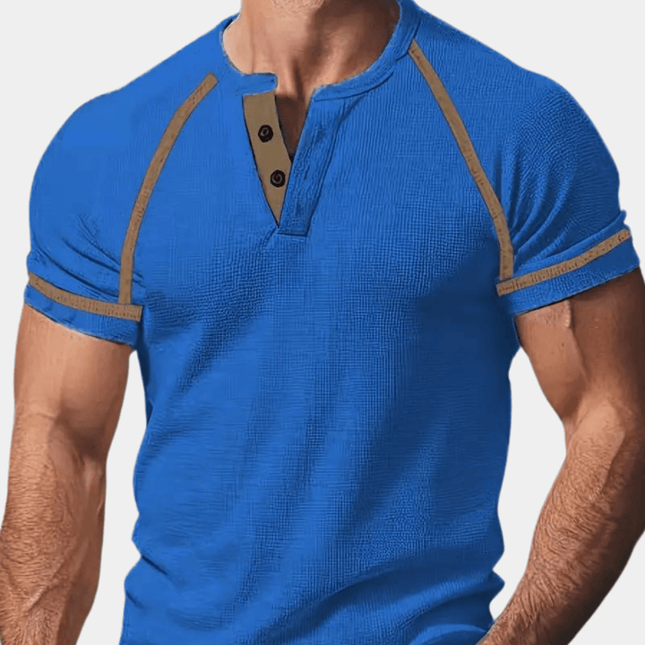 Men's Short Sleeve Henley Shirt: Breathable Cotton, Slim Fit