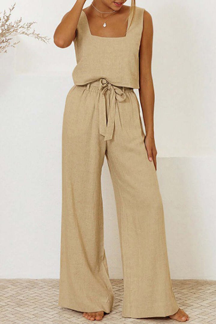 Women's Relaxed Sleeveless Crop Top & Pant Set