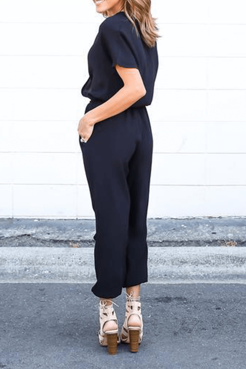 Women's V-Neck Wide Leg Jumpsuit with Crossed Straps