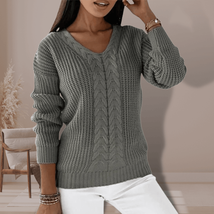 Women's V-Neck Knitted Pullover: Cozy & Stylish