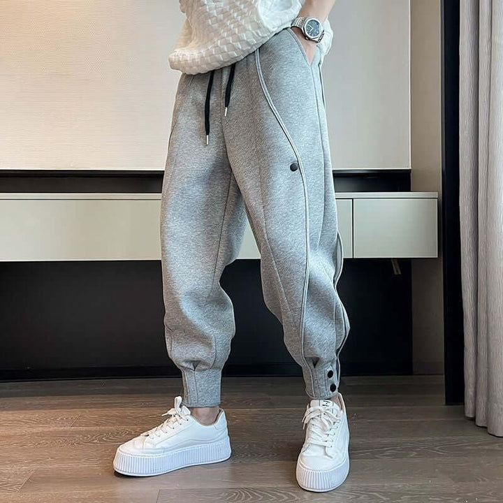 Men's Tapered Cotton Blend Joggers: Elastic Waistband & Cuffed Ankles