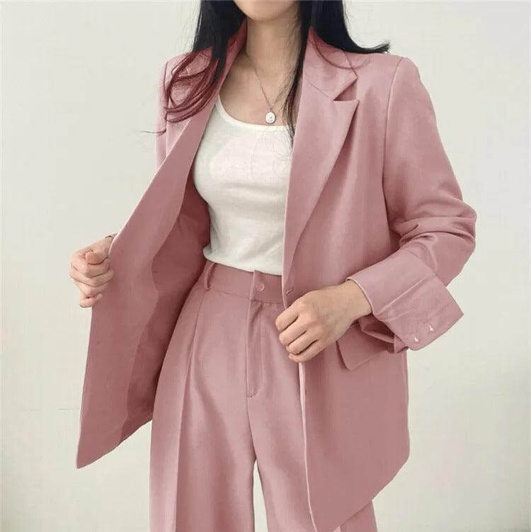 Women's Smart Casual Suit: Oversized Blazer & High-Waisted Trousers