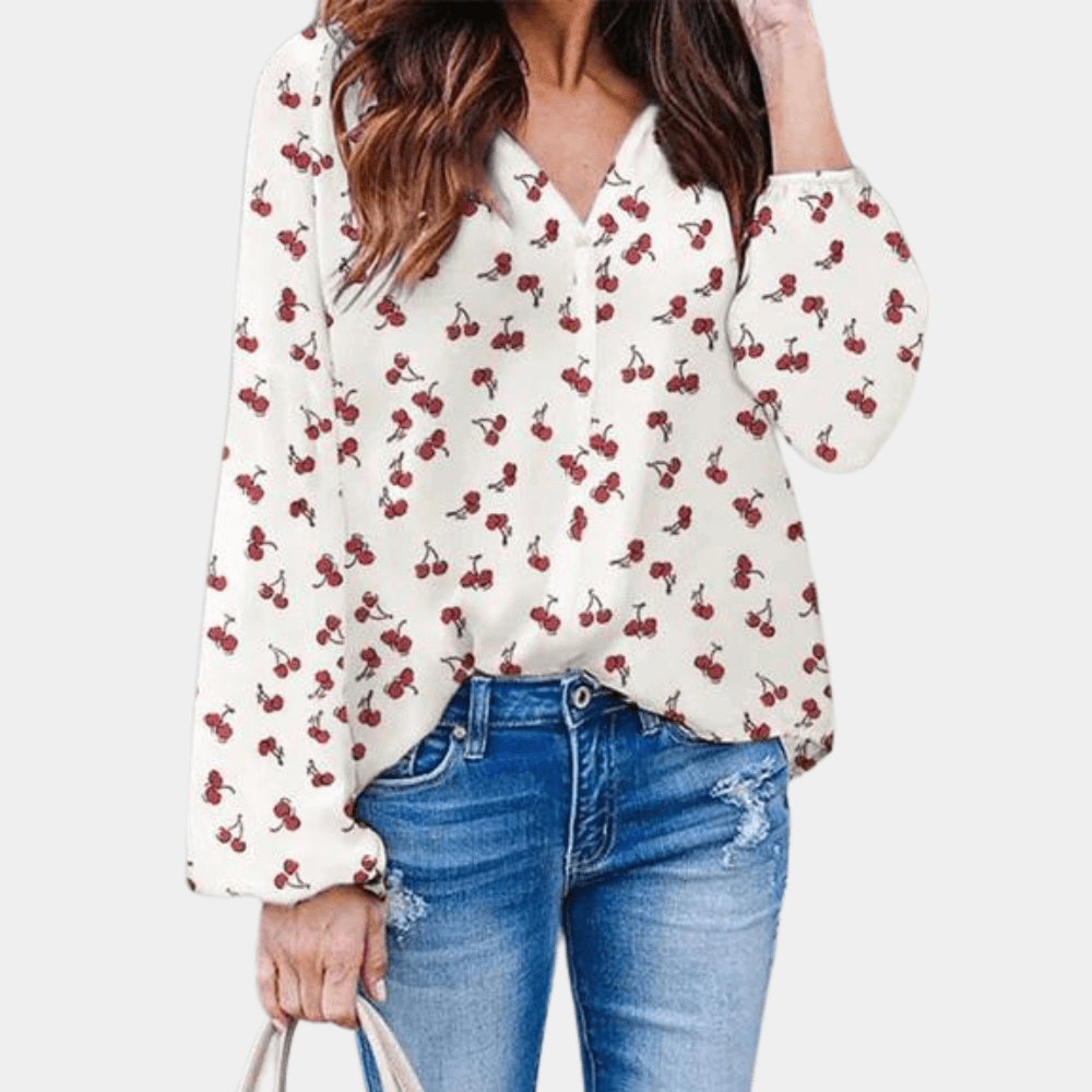 Women's V-Neck Long Sleeve Blouse: Lightweight Casual Top