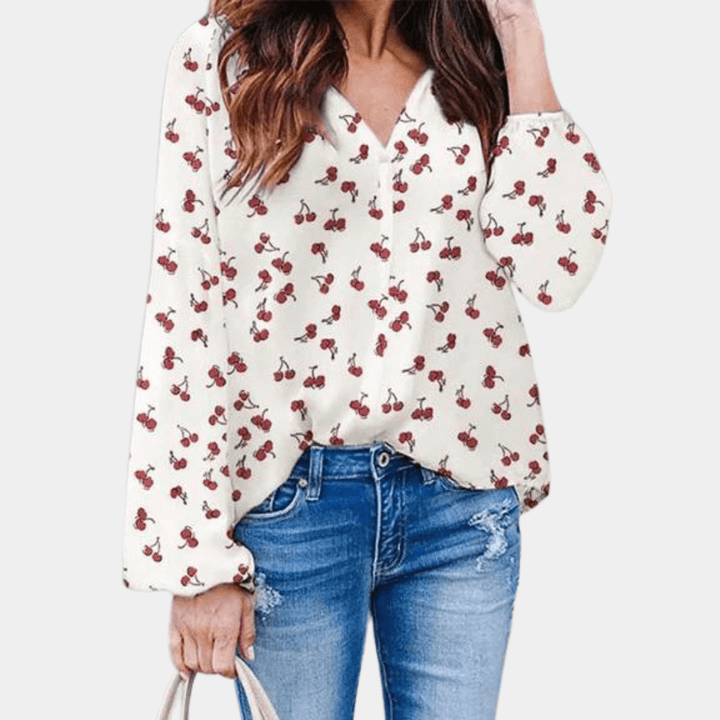 Women's V-Neck Long Sleeve Blouse: Lightweight Casual Top