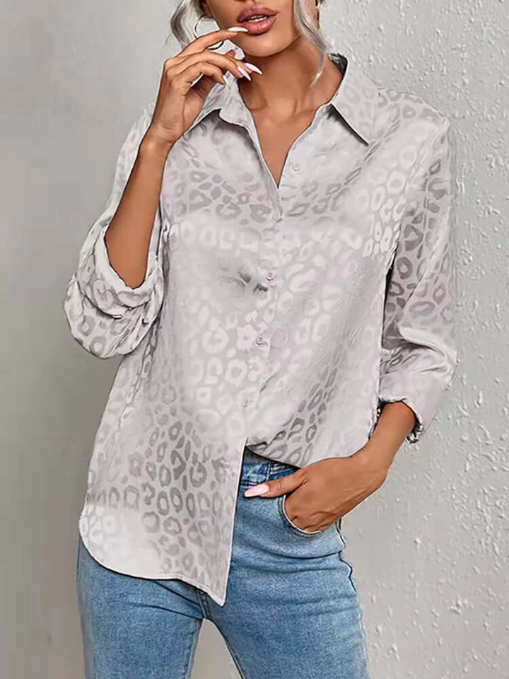 Women's Leopard Print Jacquard Blouse: Stylish Long-Sleeve Top