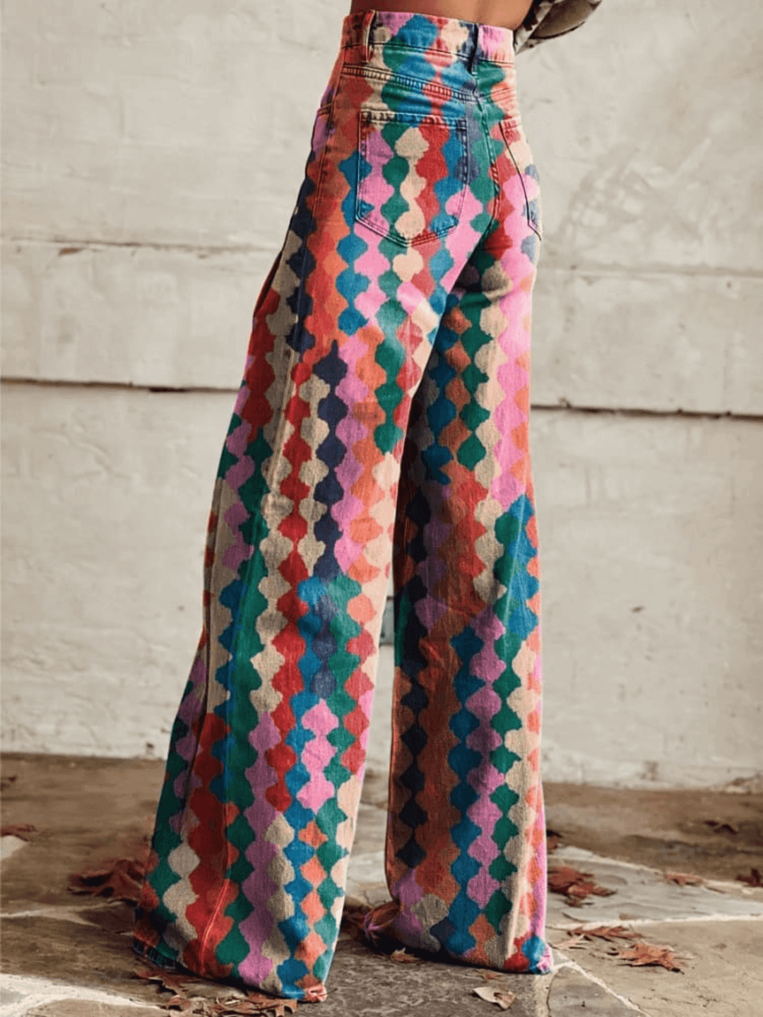 Women's High-Waisted Wide Leg Geometric Pants