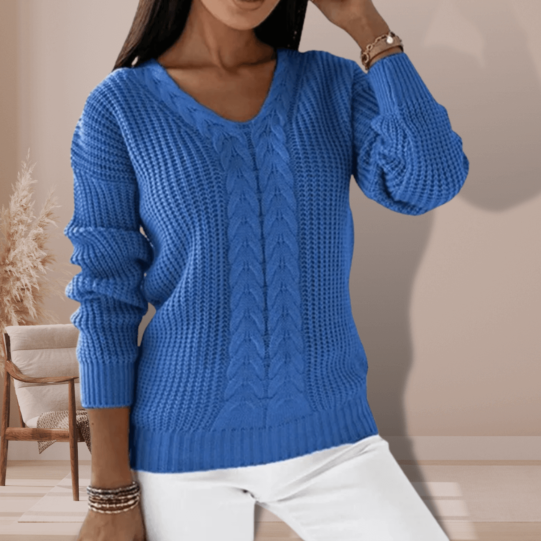 Women's V-Neck Knitted Pullover: Cozy & Stylish