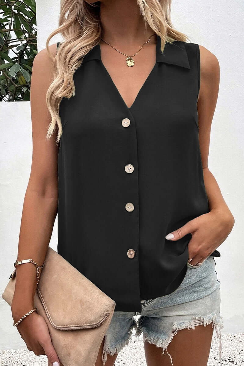 Women's V-Neck Button-Up Top: Elegant & Versatile