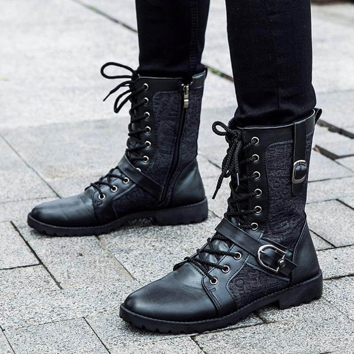 Men's Buckle-Fastening Lace-Up Boots