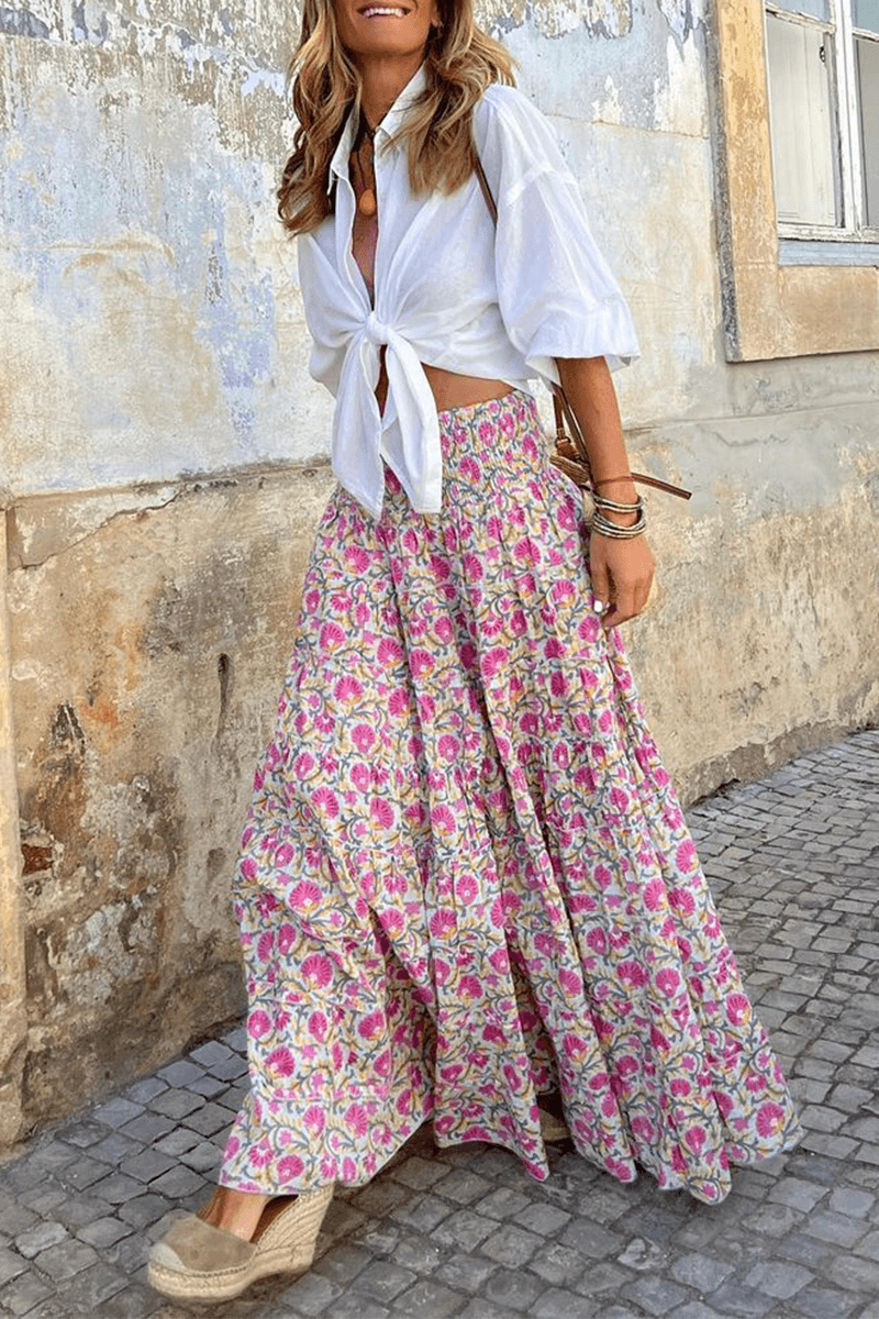 Women's Printed High-Waisted Midi Skirt