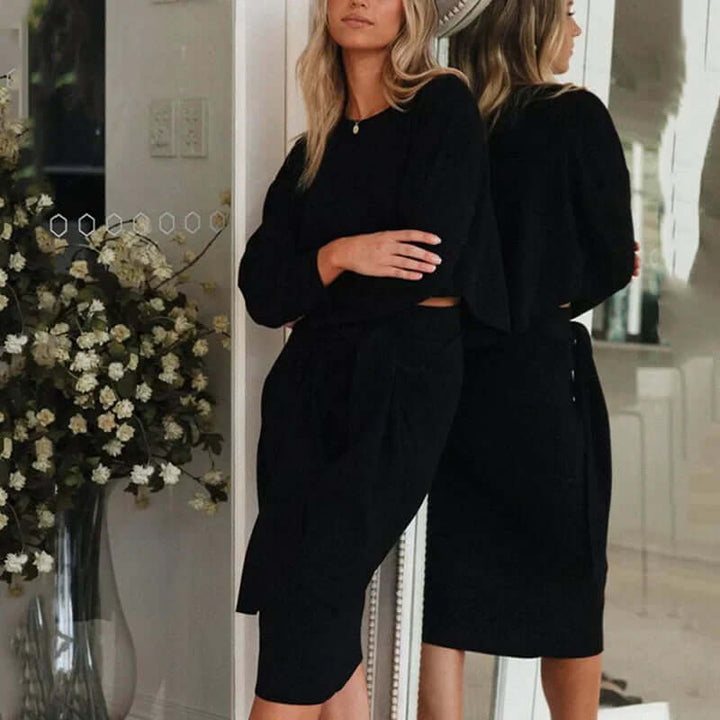 Women's Knitted Two-Piece Set: Cropped Sweater & Midi Skirt