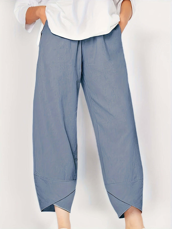 Women's Wide Leg Cropped Trousers: Relaxed Fit, Asymmetric Hem