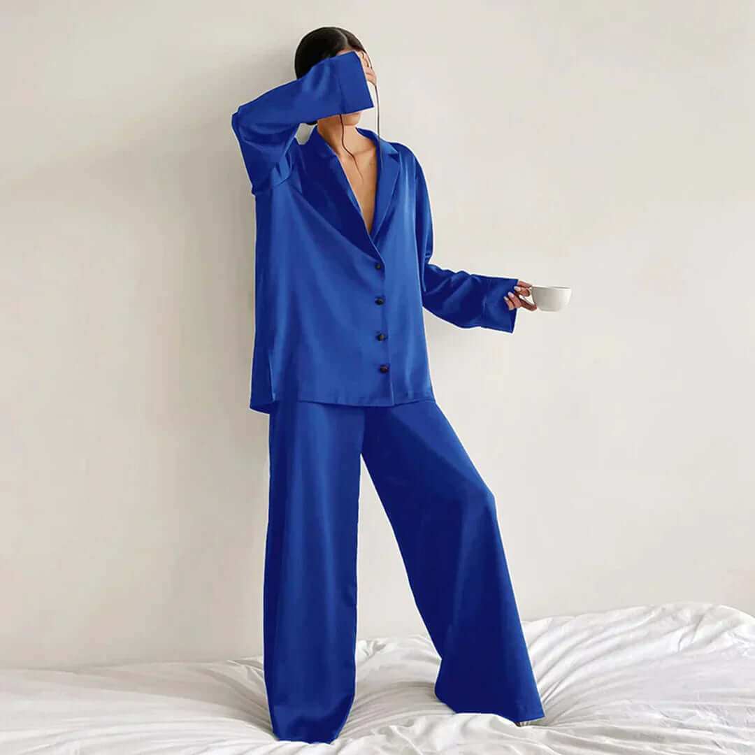 Women's Relaxed Fit Lounge Set: Soft Shirt & Wide Leg Pants