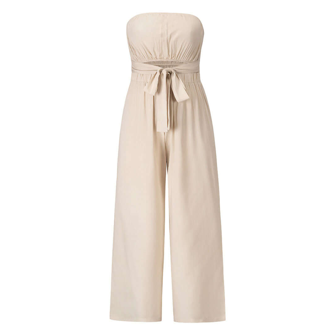 Women's Casual Strapless Jumpsuit with Elastic Waist
