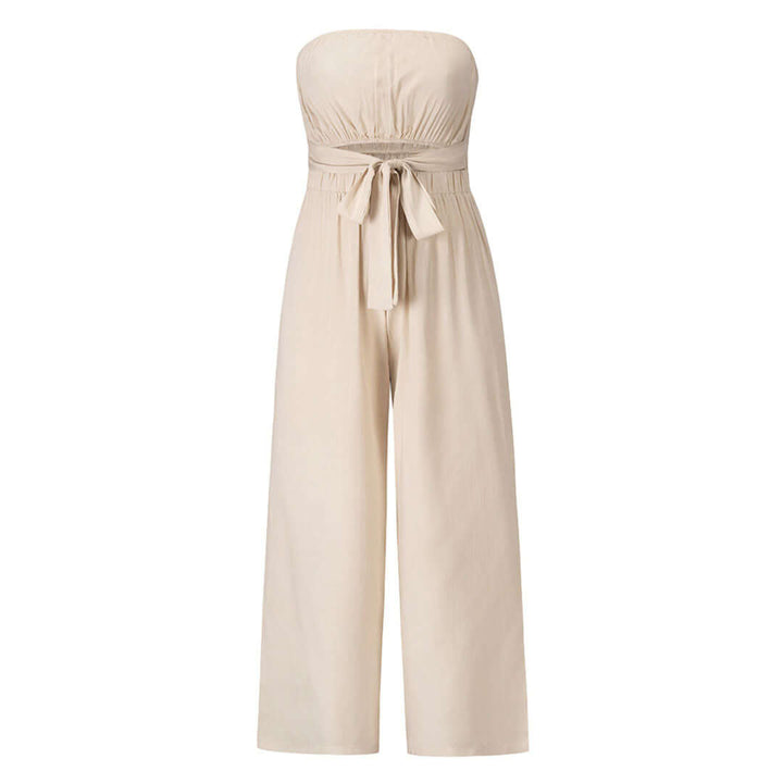 Women's Casual Strapless Jumpsuit with Elastic Waist