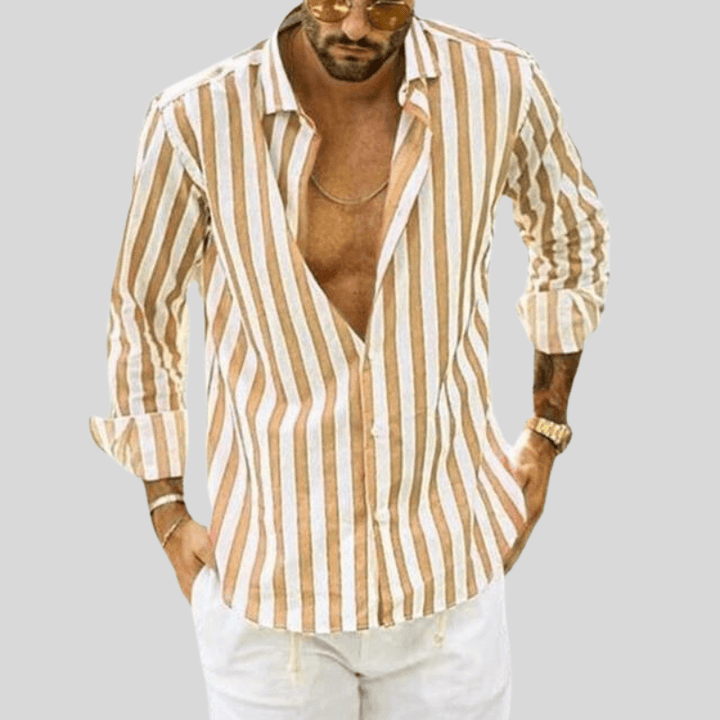 Men's Slim Fit Vertical Stripe Long Sleeve Shirt