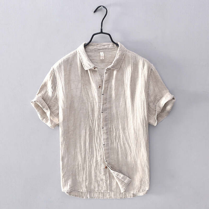 Men's Regular Fit Short Sleeve Shirt with Stand-Up Collar