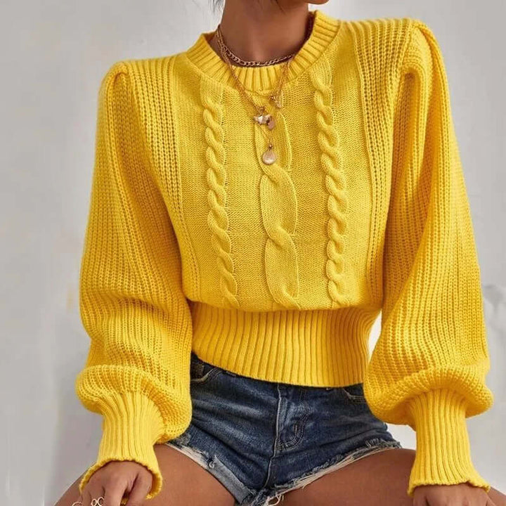 Women's Lantern Sleeve Knit Sweater: Cozy & Stylish Autumn/Winter Top