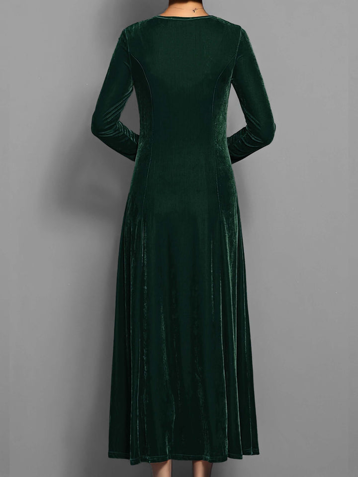 Elegant Midi Dress: Long Sleeve, Crew Neck, Velvet