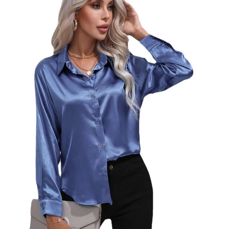 Women's Elegant Satin Long-Sleeve Blouse