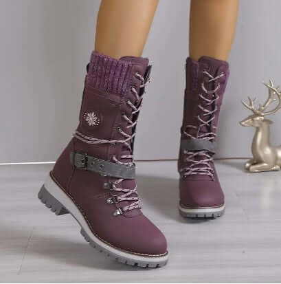 Women's High-Top Lace-Up Boots with Knit Cuff