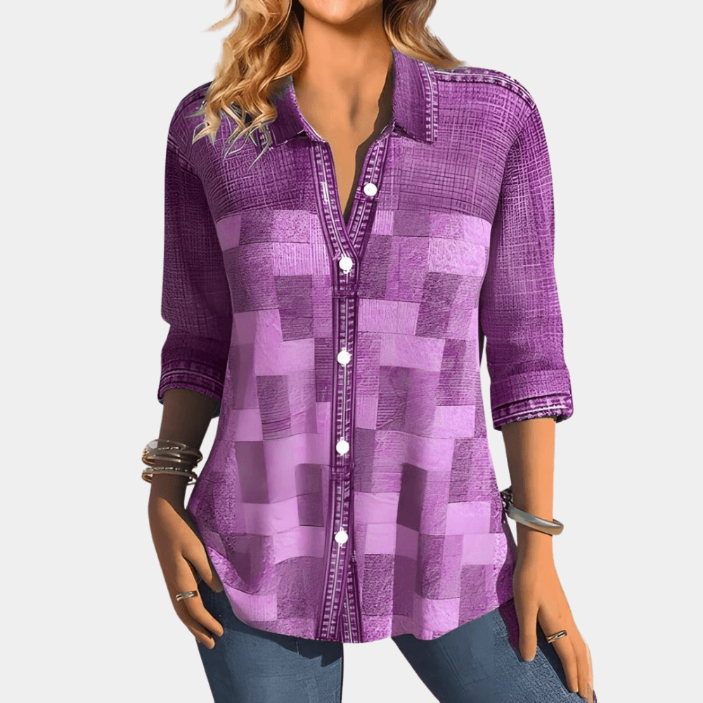 Women's Patchwork Casual Shirt: Textured Cotton Blend Top