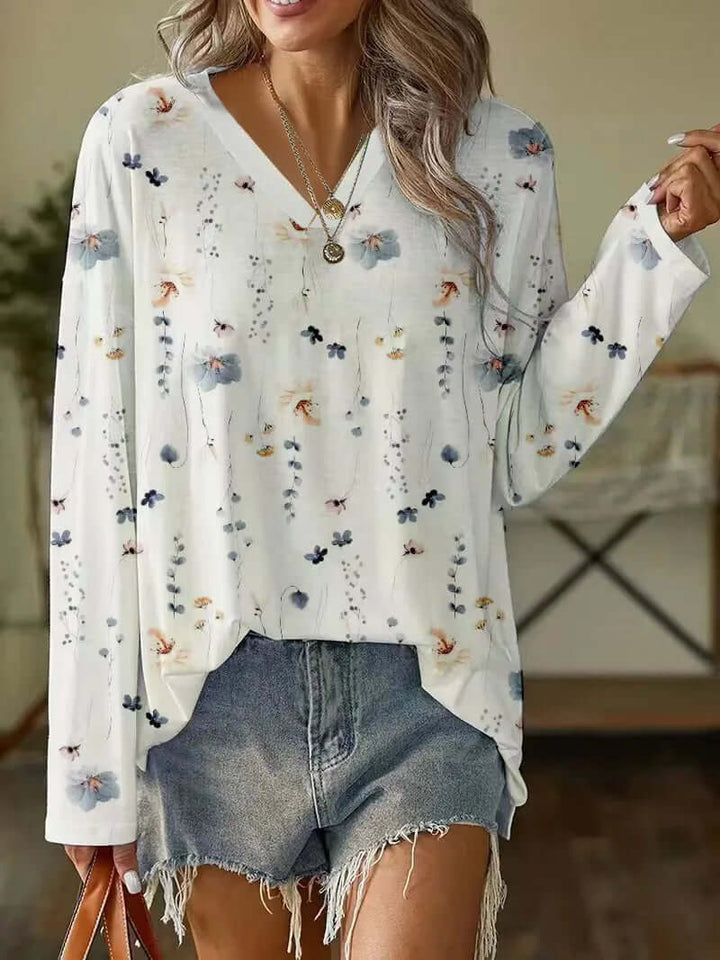 Women's V-Neck Floral Blouse: Elegant & Lightweight Top